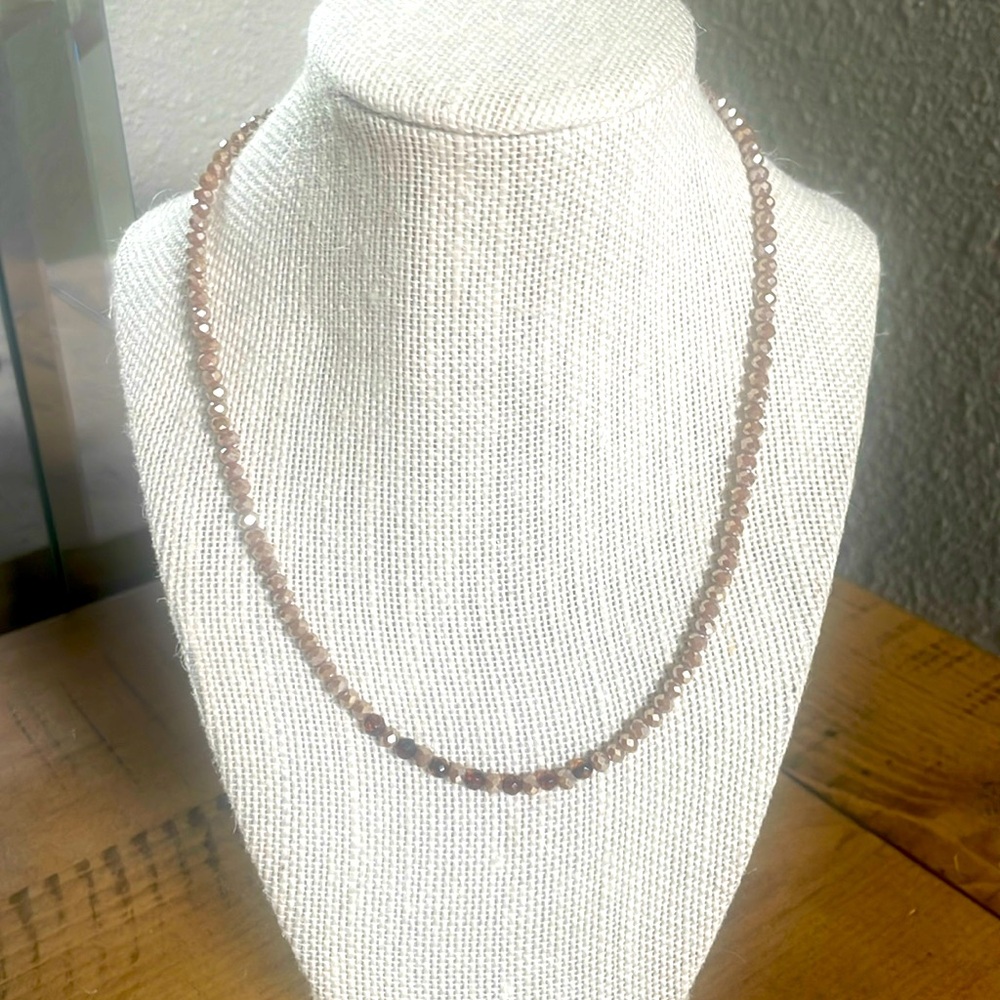 Amber and tanned crystal necklace in 17”